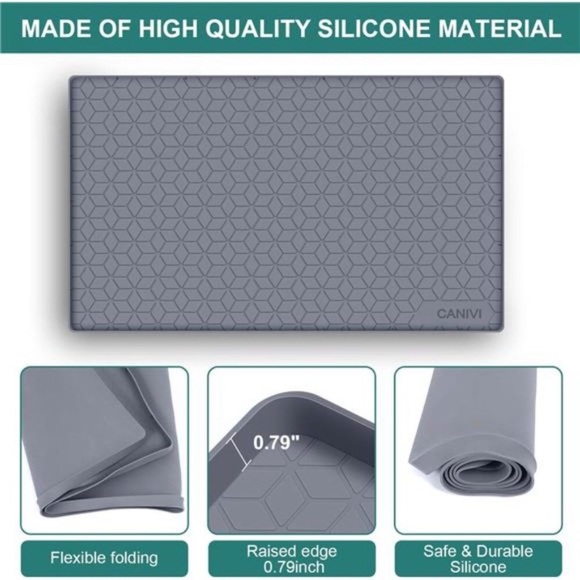 Under Sink Mat, 34" x 22" Waterproof Silicone Under Sink Tray  (Grey) - Picture 7 of 7